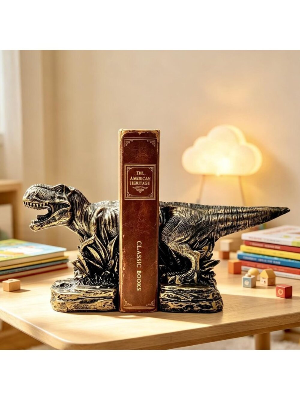 Bronze Dinosaur T-Rex Bookends | Decorative Resin Home Accents | Set of 2